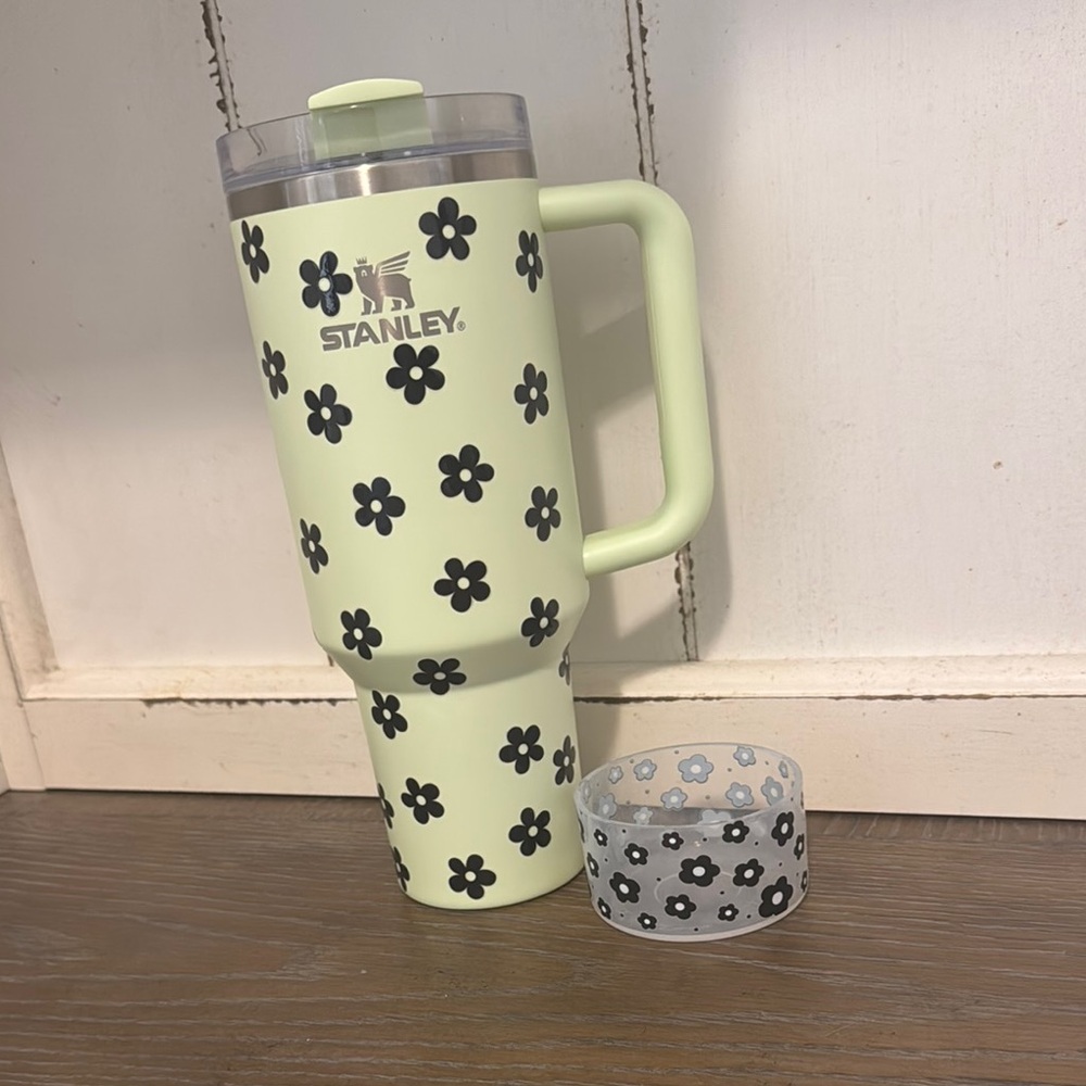 Stanley Light Green Tumbler with Black Floral Pattern